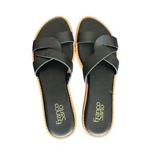Franco Sarto Black Flat Leather Slides Sandals Women’s Size 8
